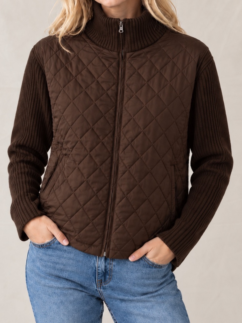 Quilted Brown Sweater Jacket